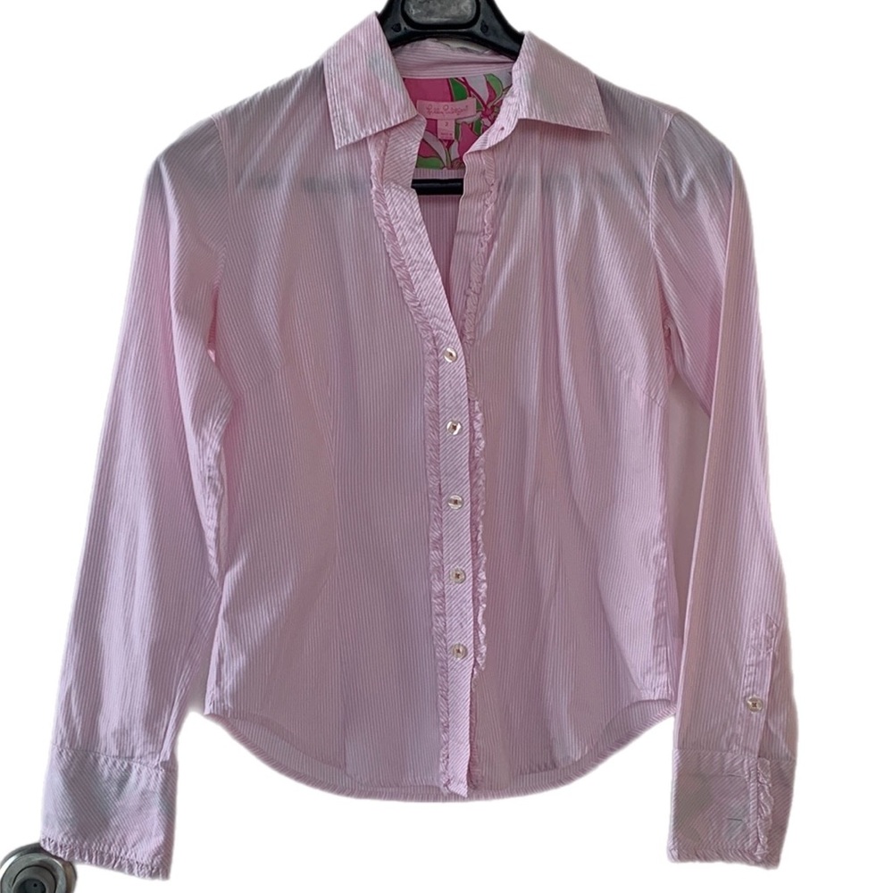 Lilly Pulitzer Button Down Women’s Shirt Pink and White Stripes Size 2